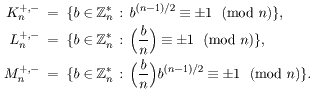 K_n+-, L_n+-, M_n+-
