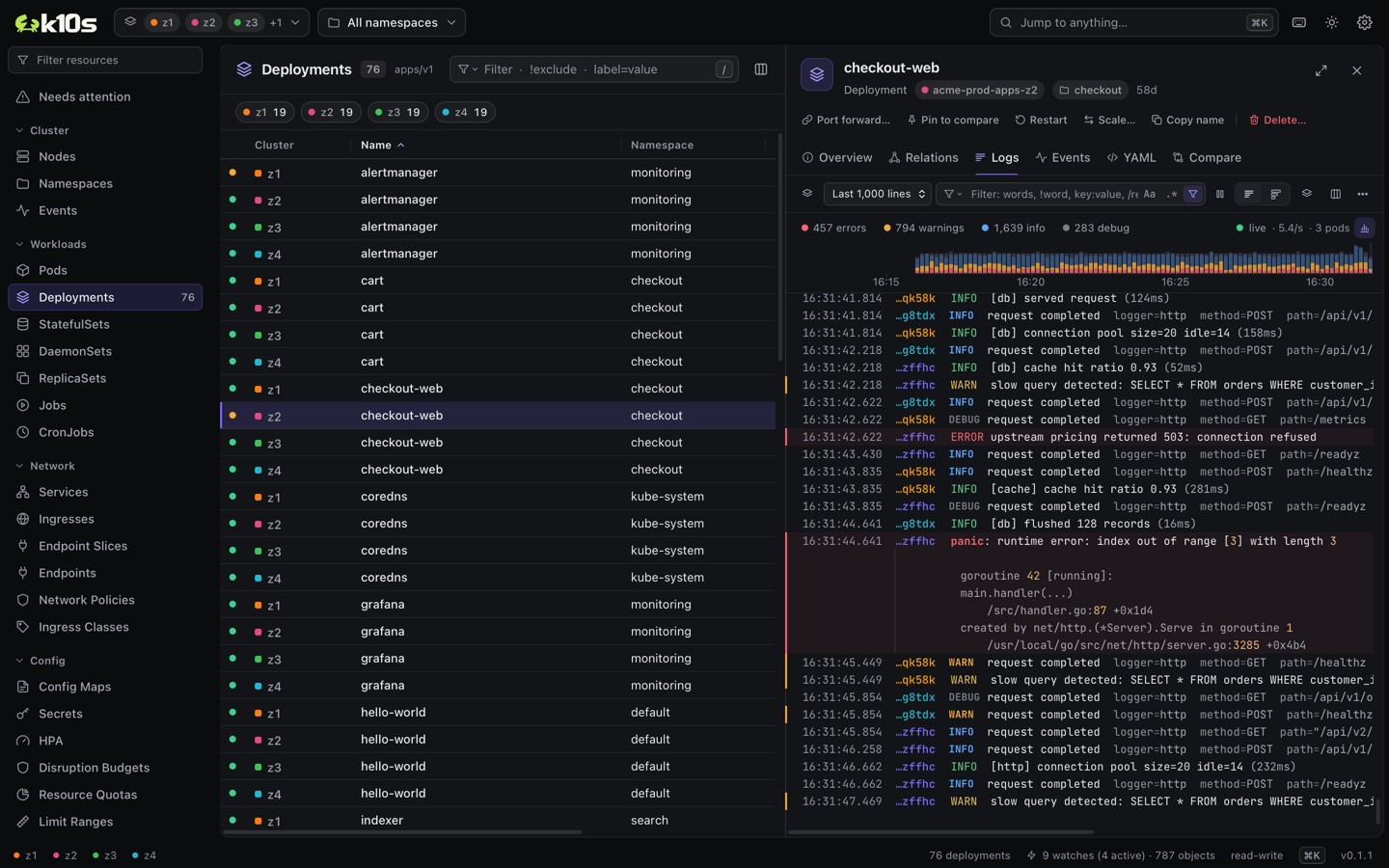 Screenshot of k10s