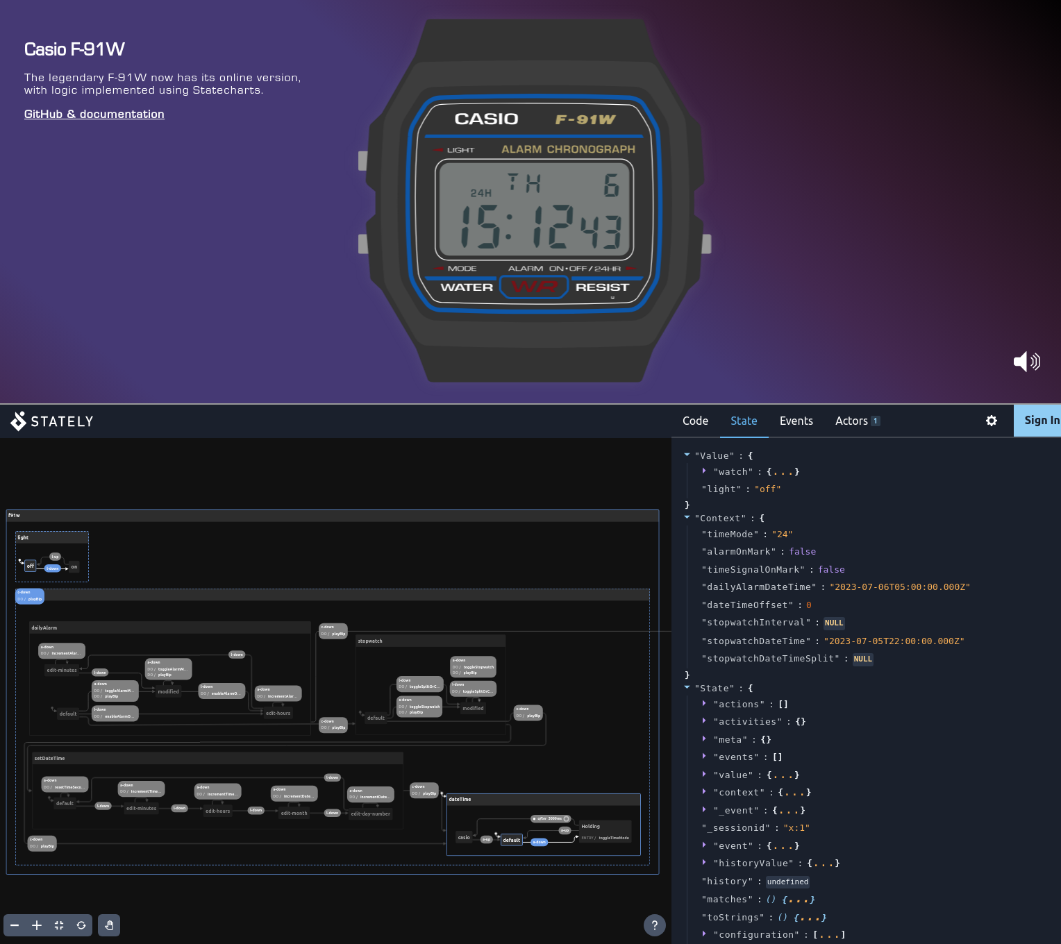 Casio F-91W Statecharts Demo