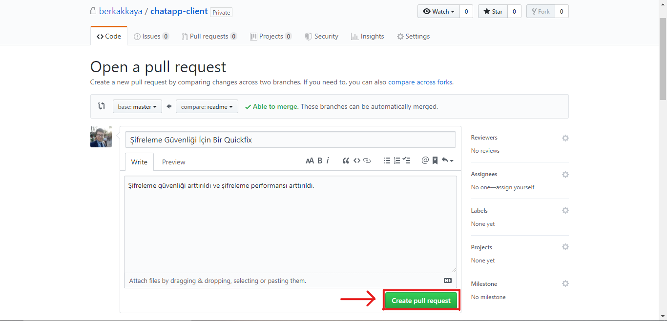 Pull request sayfası