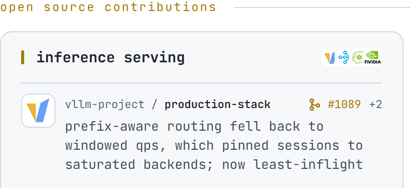 vllm-project/production-stack#1089: prefix-aware routing fell back to windowed qps, which pinned sessions to saturated backends; now least-inflight