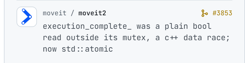 moveit/moveit2#3853: execution_complete_ was a plain bool read outside its mutex, a c++ data race; now std::atomic