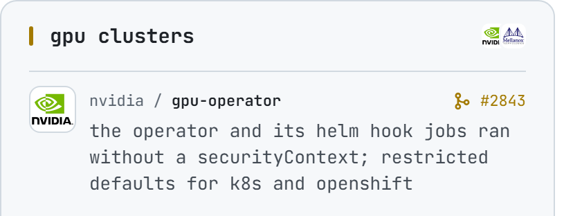 NVIDIA/gpu-operator#2843: the operator and its helm hook jobs ran without a securityContext; restricted defaults for k8s and openshift