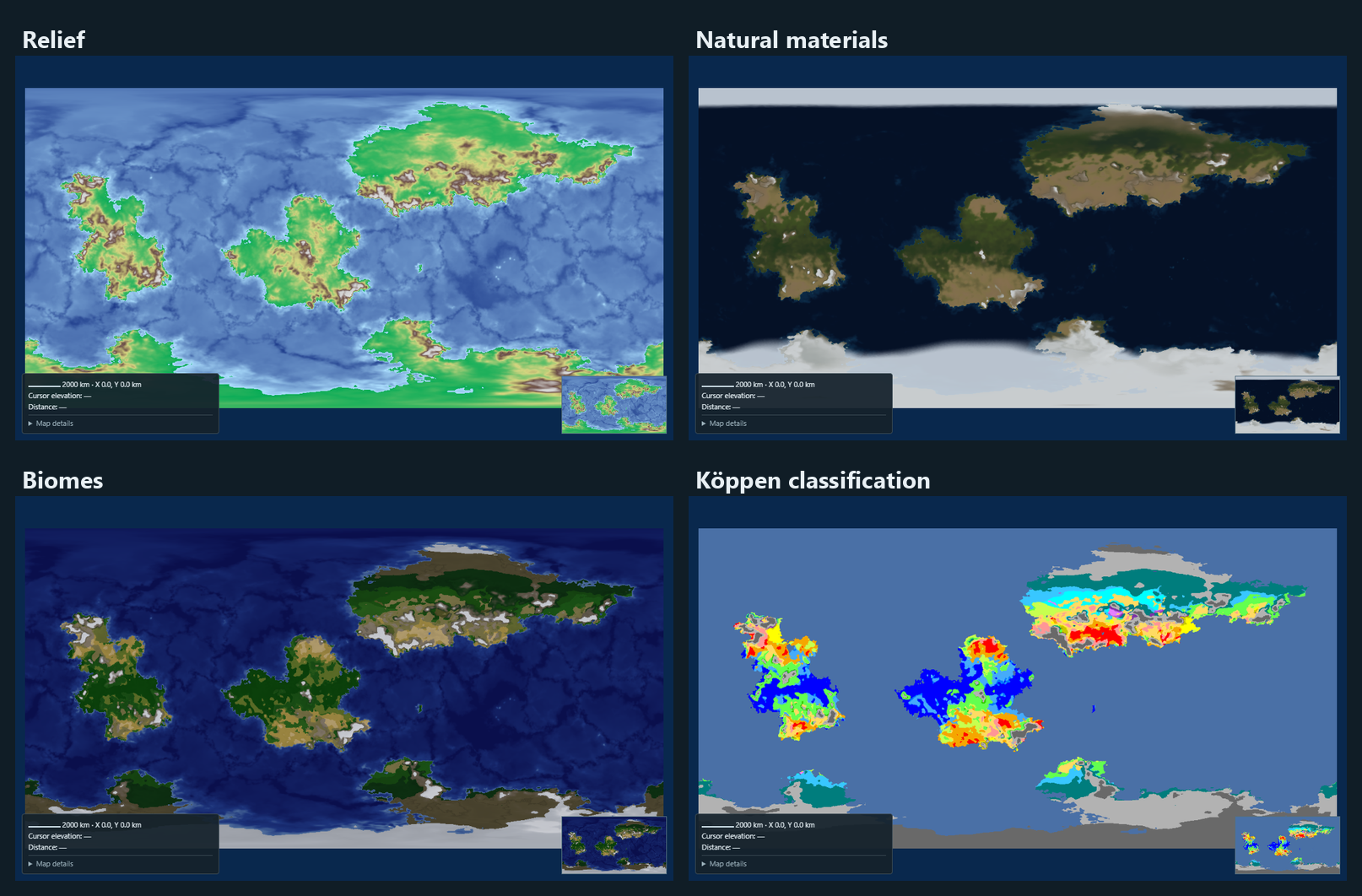 Terrain, natural materials, biomes and climate classification
