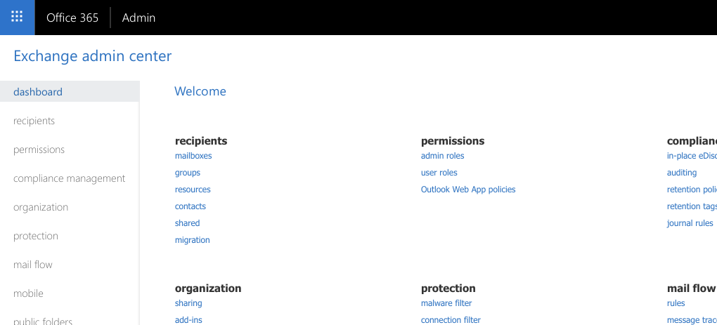 Exchange admin center