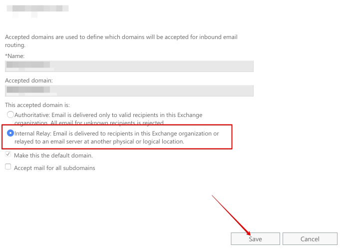 Set domain to Internal Relay