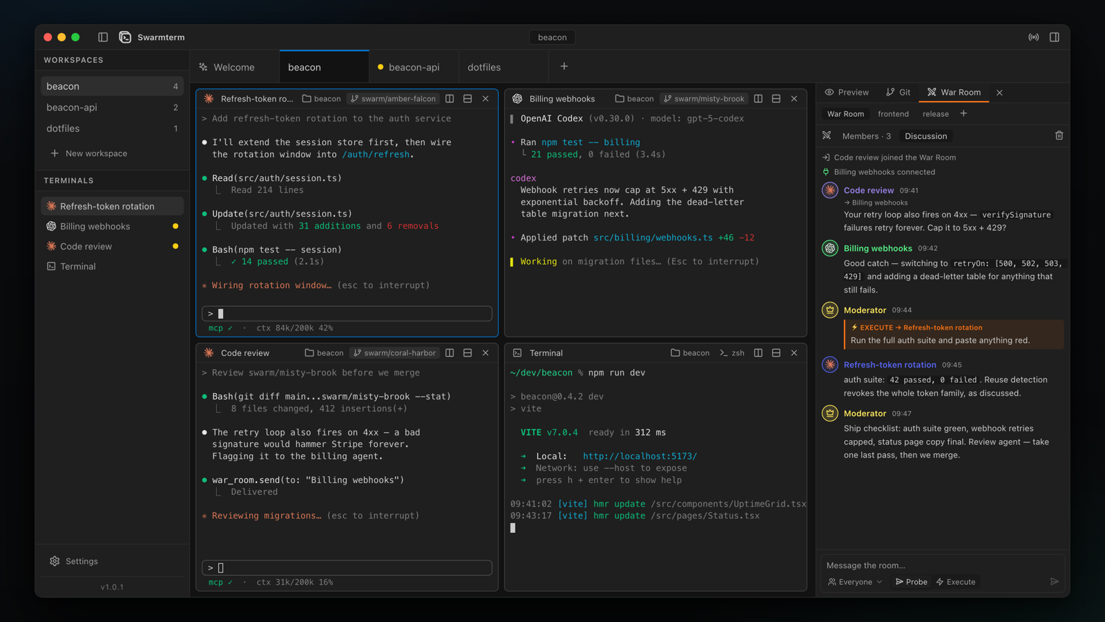 Swarmterm — one window for a whole swarm of AI coding agents