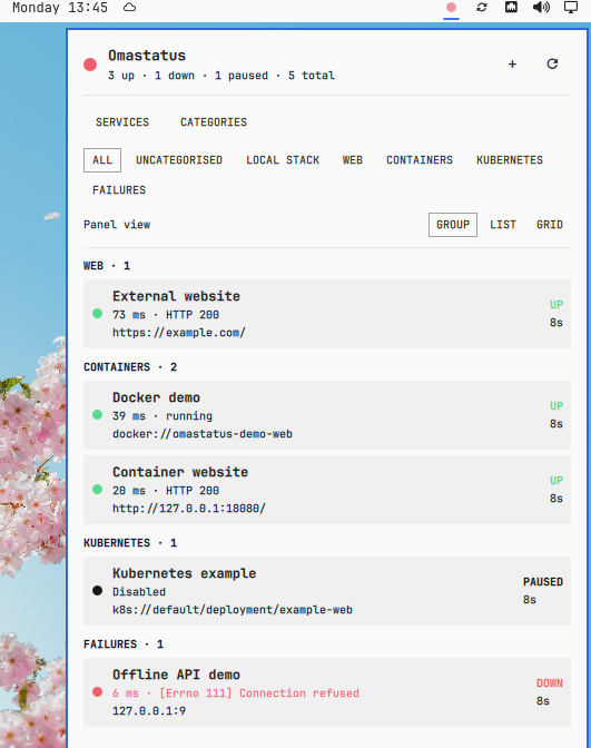 Omastatus reporting a failed service