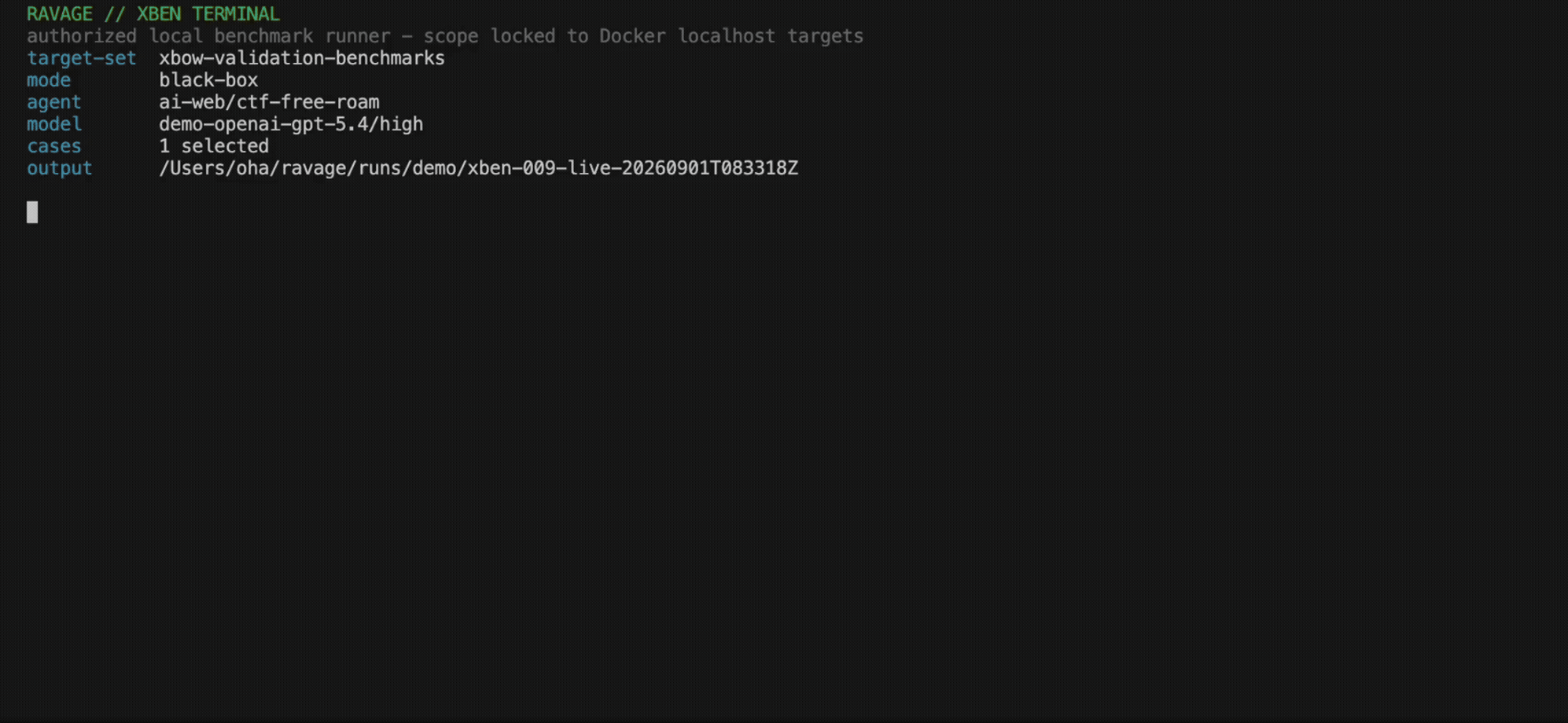 Ravage running an authorized local XBEN benchmark