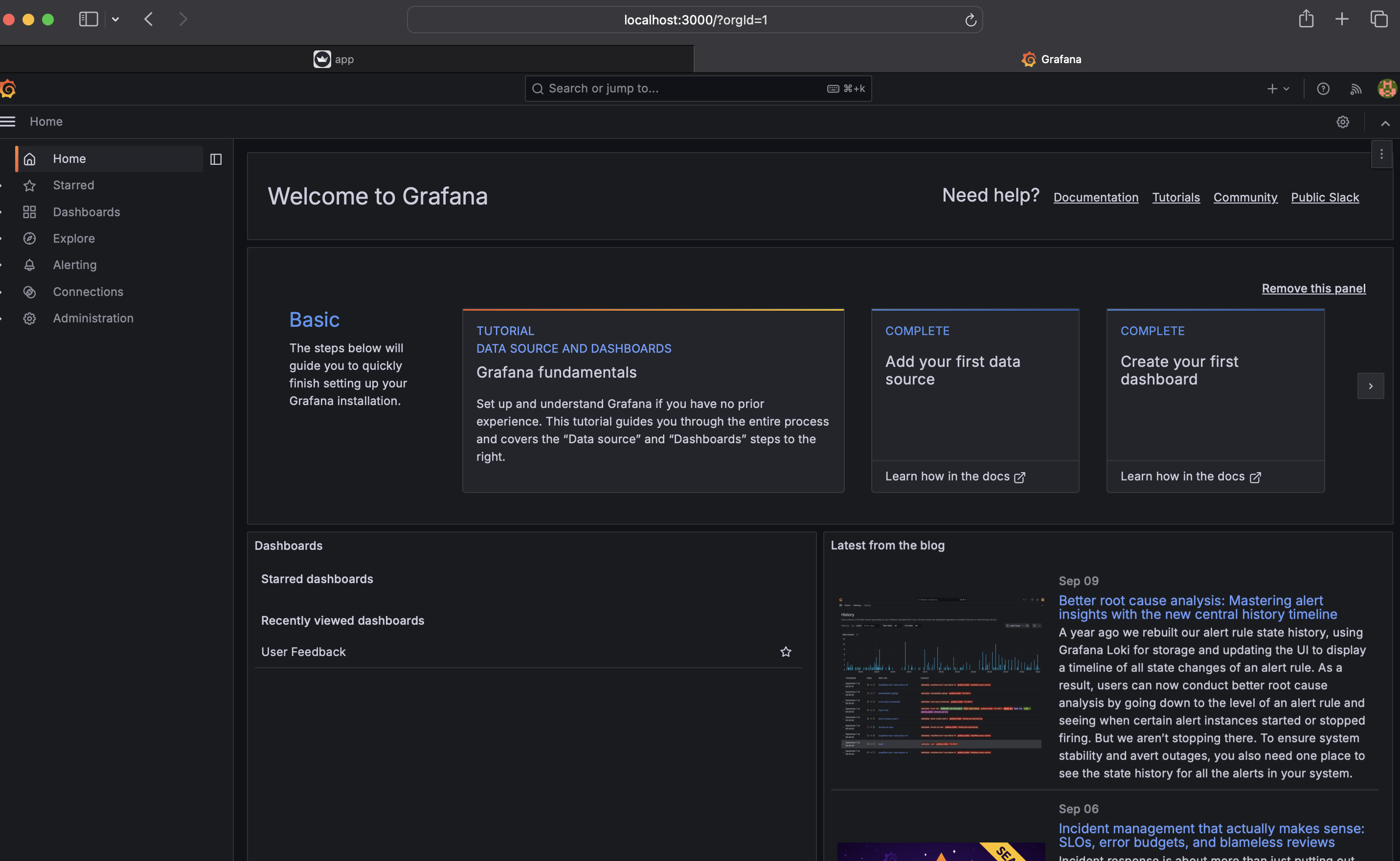 Grafana Home Screen