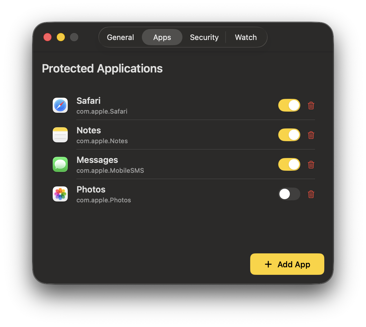 Settings window