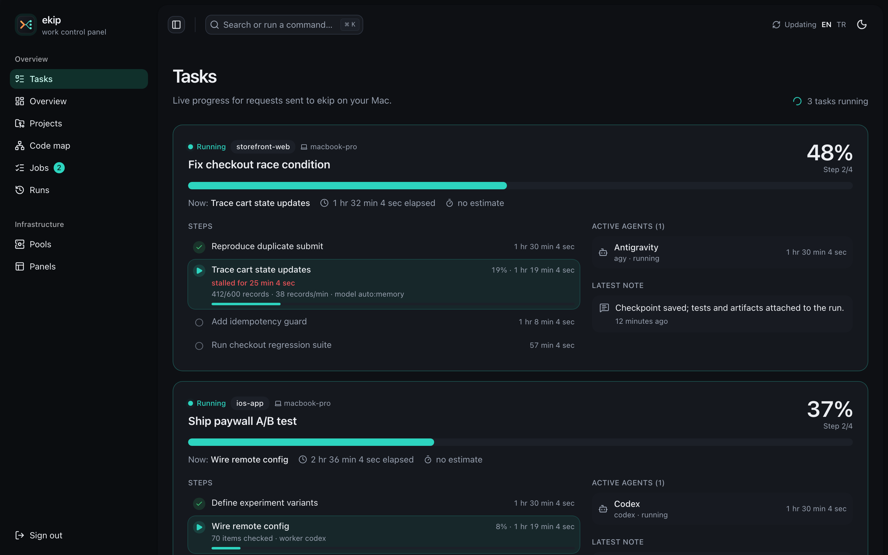 Tasks page