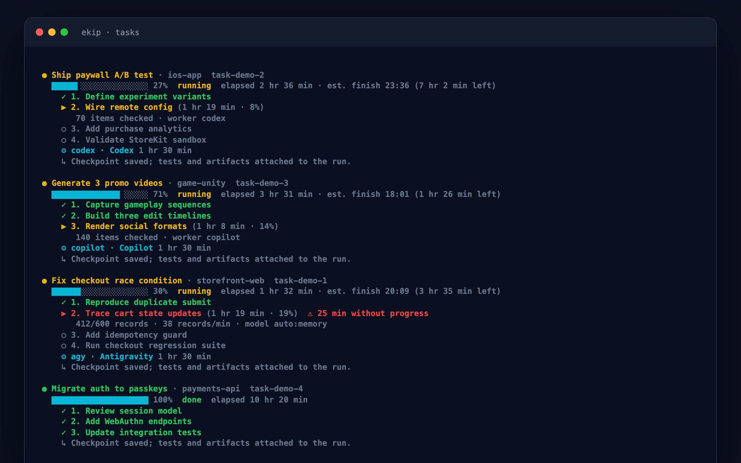 Task pane in the terminal