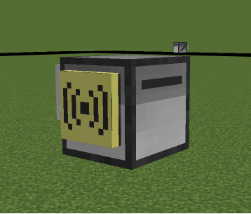 A ComputerCraft turtle with a wireless modem on its side