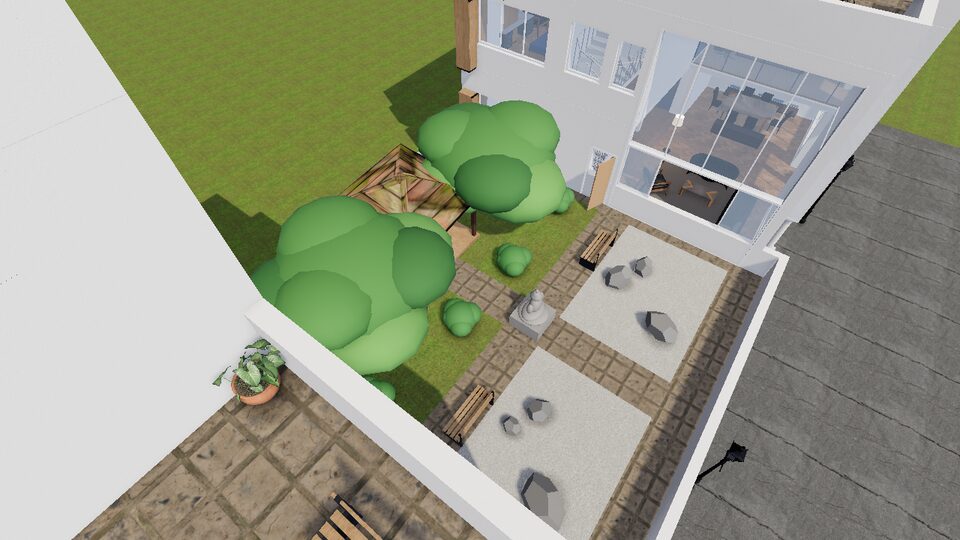 A roof garden between two houses