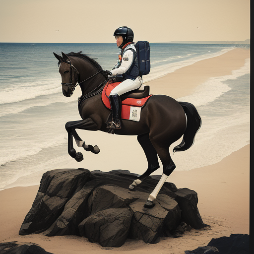 picture of a horse riding on top of an astronaut on the beach