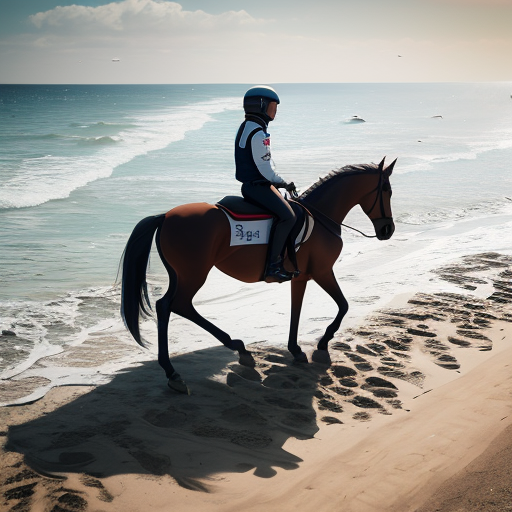 picture of a horse riding on top of an astronaut on the beach