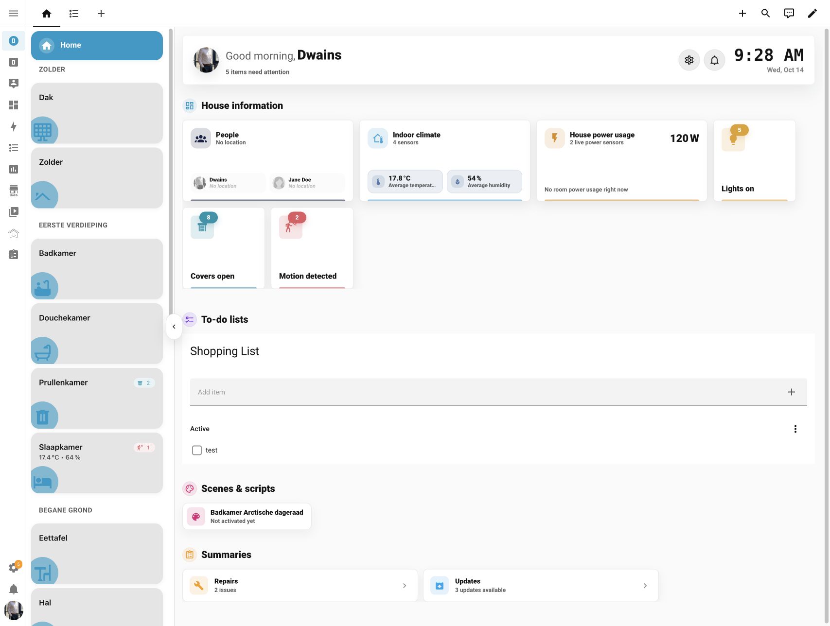 Dwains Dashboard Next 1.11.0 Home overview