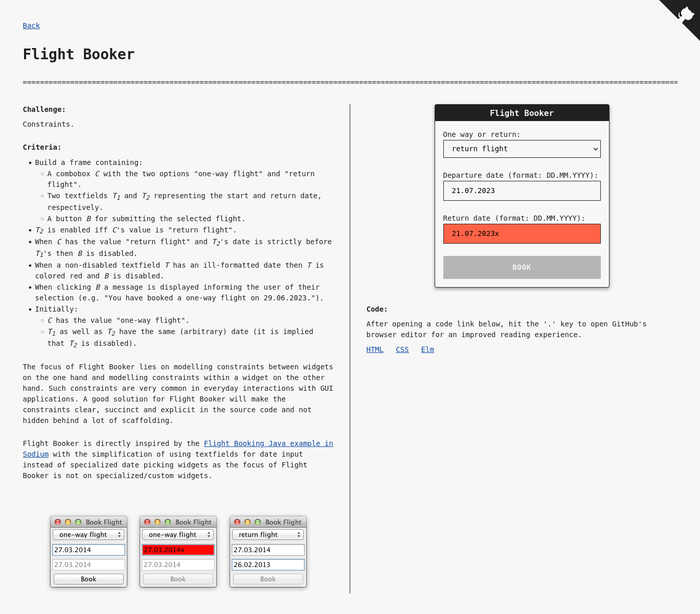 A screenshot of the Flight Booker task