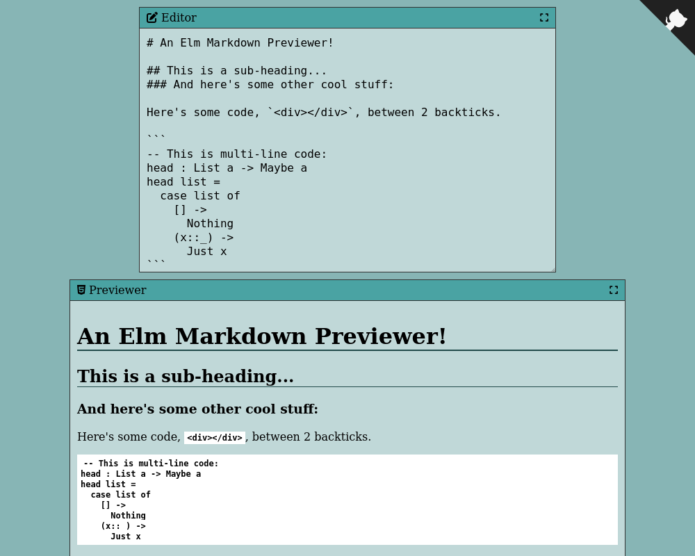 A screenshot of the Markdown Previewer