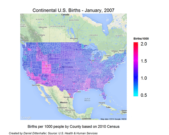 Geographic Heatmap Animation of US Births
