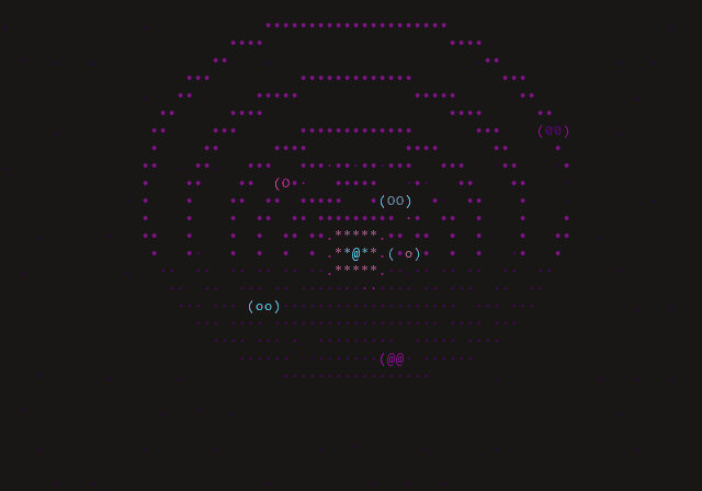 ASCII solar system orrery — planets orbiting a pulsing sun