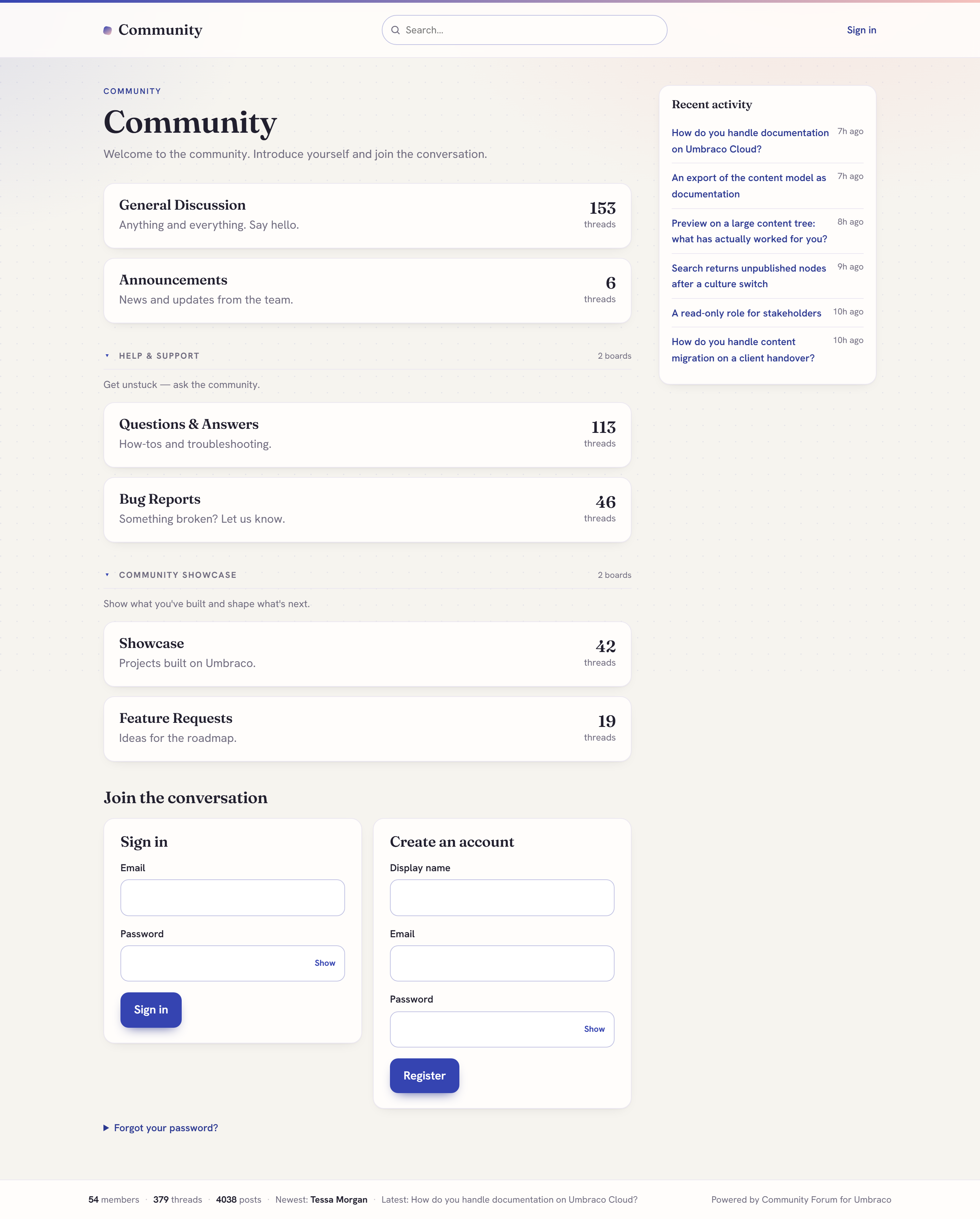 The forum front-end - boards grouped by category