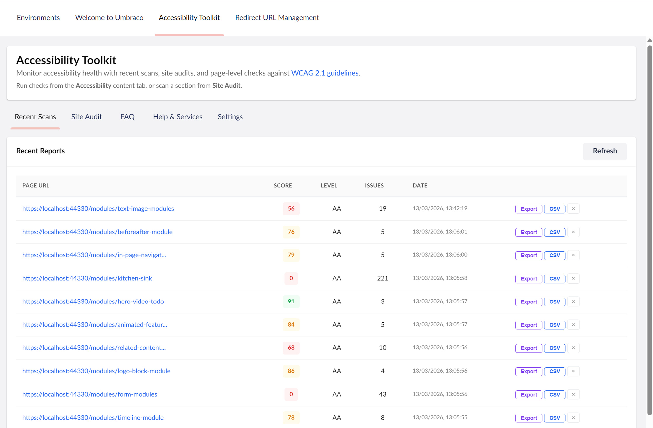 Audit history