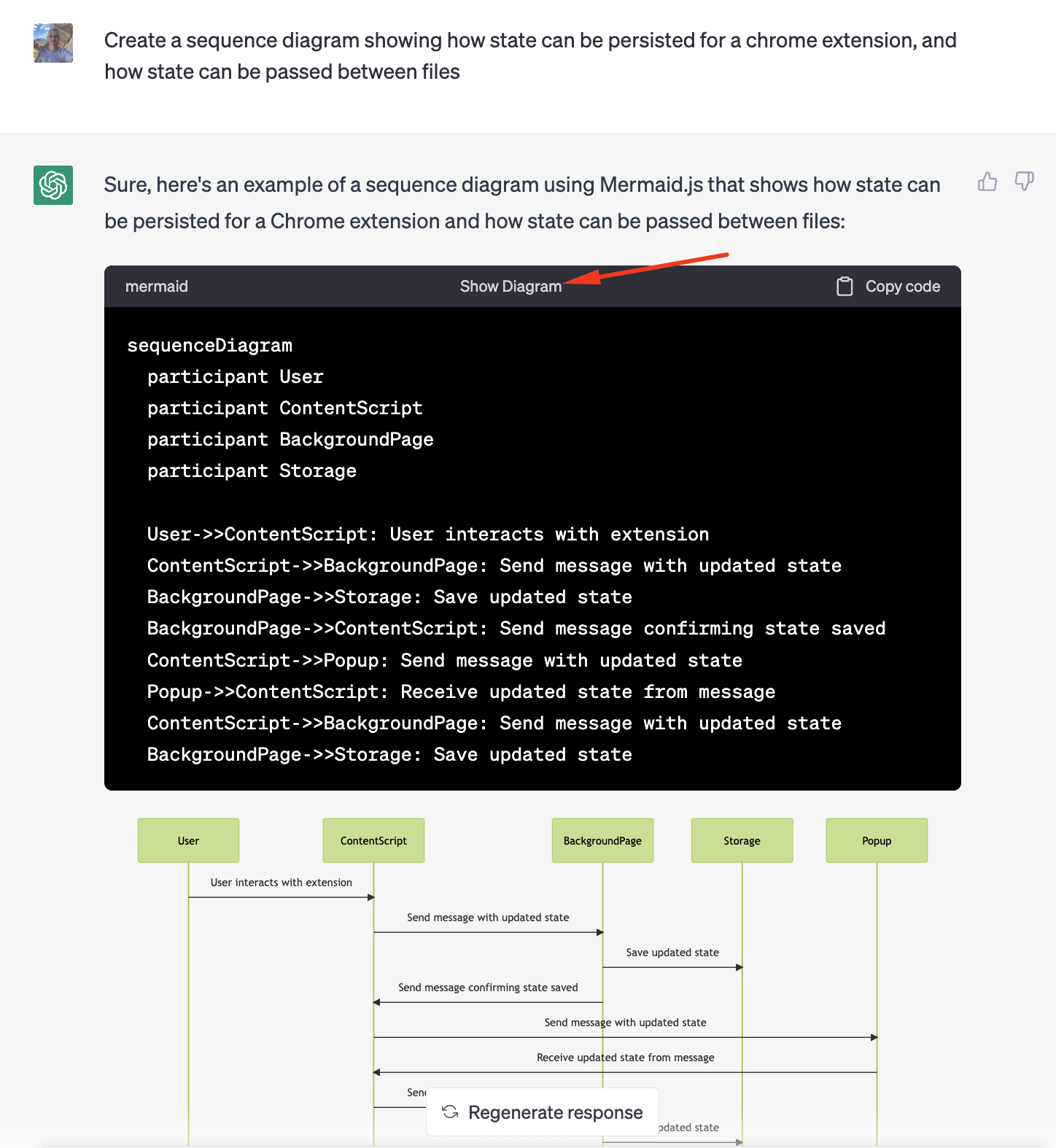 Screenshot of the 'Show Diagram' button and the inline diagram