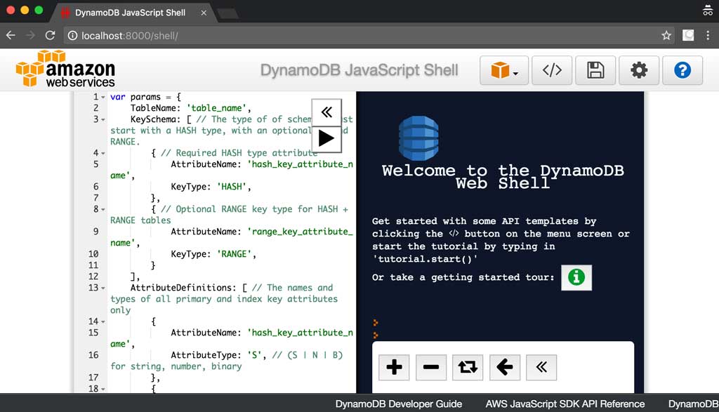 DynamoDB Local Shell Screenshot