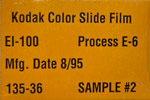 Kodak Color Slide Film EI-100 SAMPLE film packaging