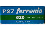 Ferrania pancro P27 – 40 ASA B&W film packaging