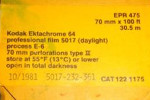 Kodak EKTACHROME 64 Professional, Daylight, sheets - Code : 611... film packaging
