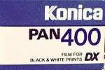 Konica PAN400 B&W film packaging