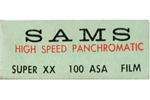 SAMS High Speed Pachromatic Super XX 100 ASA film packaging