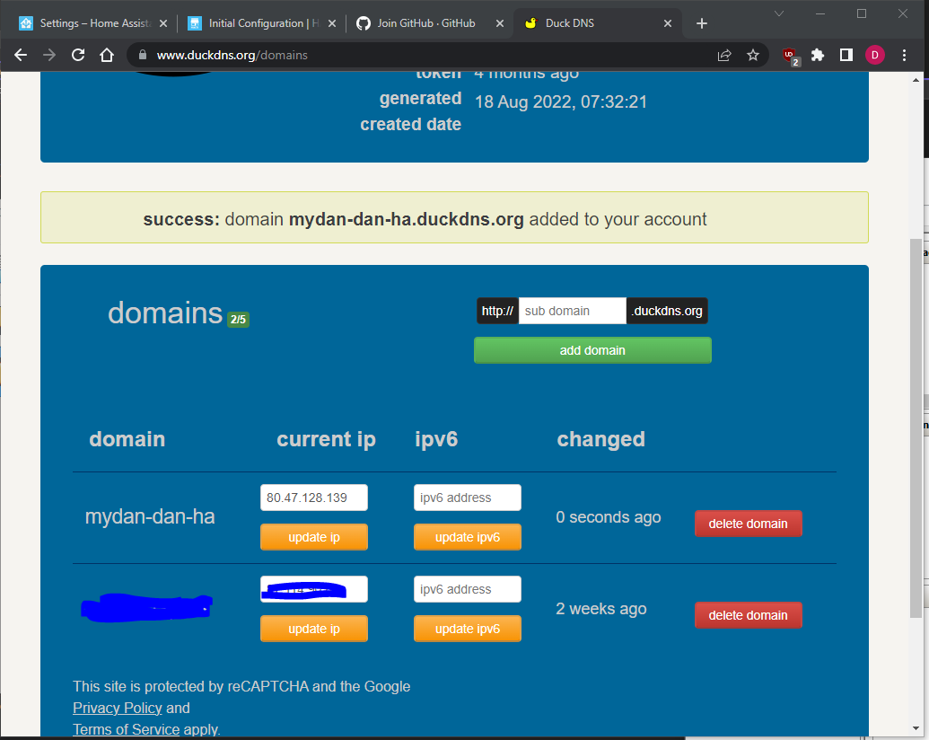 DuckDNS Added Domain