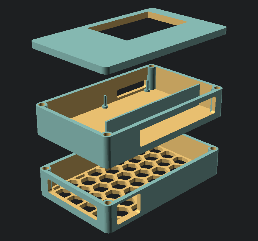 A screenshot of an early version of the custom 3D enclosure in OpenSCAD.