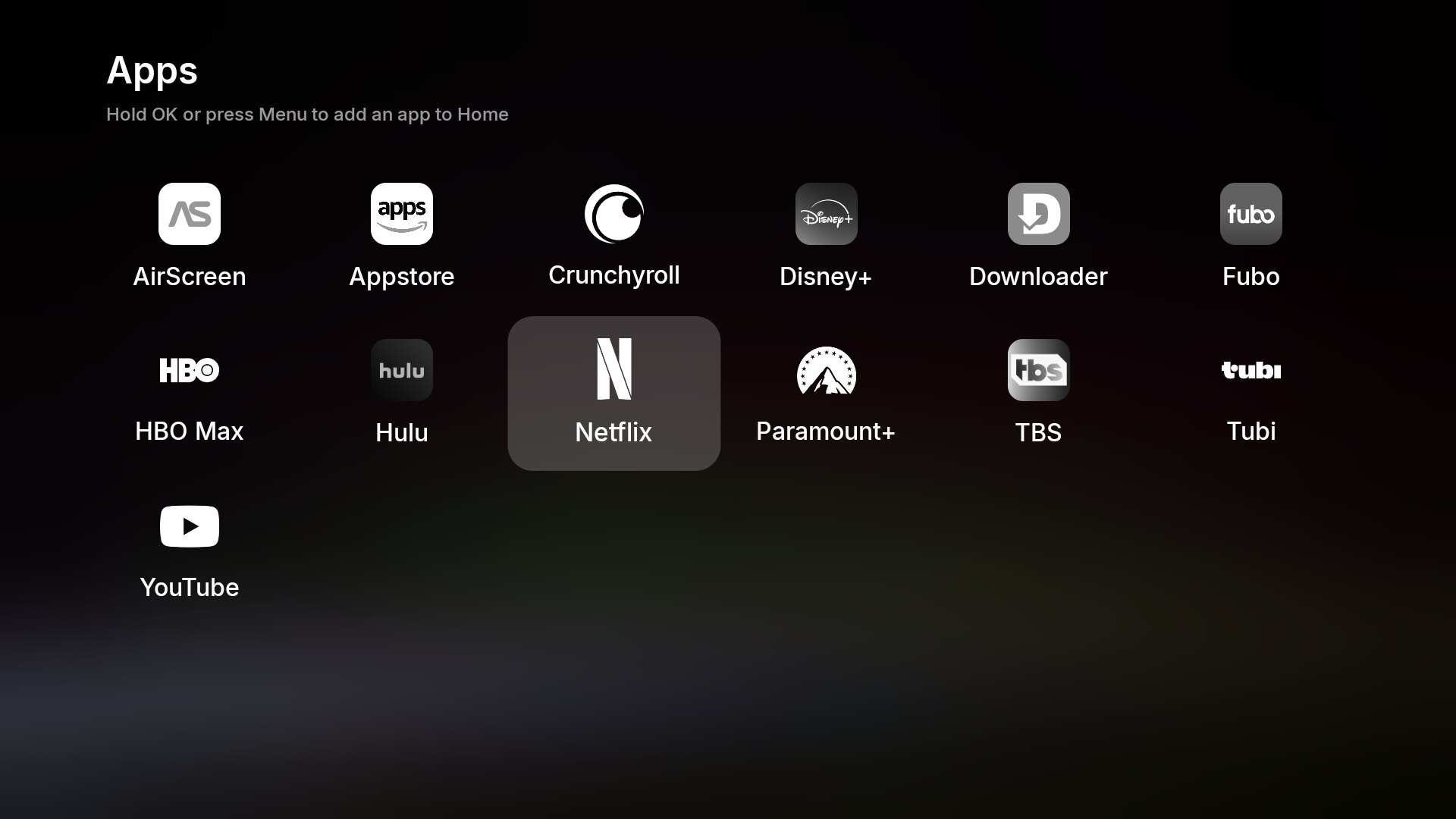 FireFrame app drawer listing every installed Fire TV app