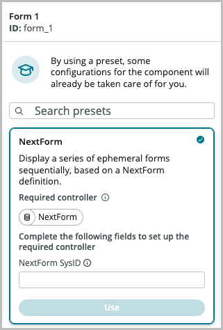 NextForm "Preset" prompt