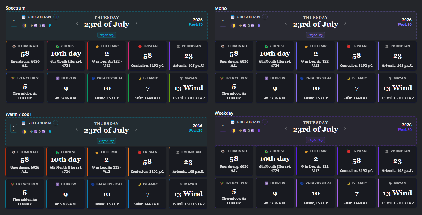 All four color styles on the same date