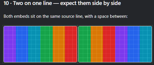 Two different external images rendered next to each other on one line, each with its own dashed outline.