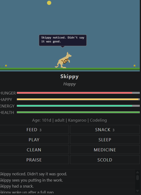 Skippy the kangaroo — Codotchi in action