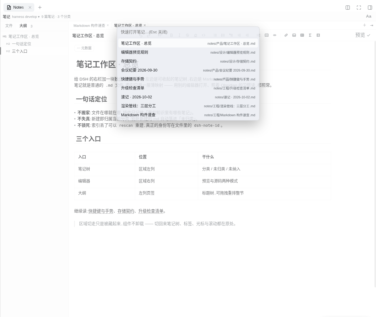 大纲与快速打开