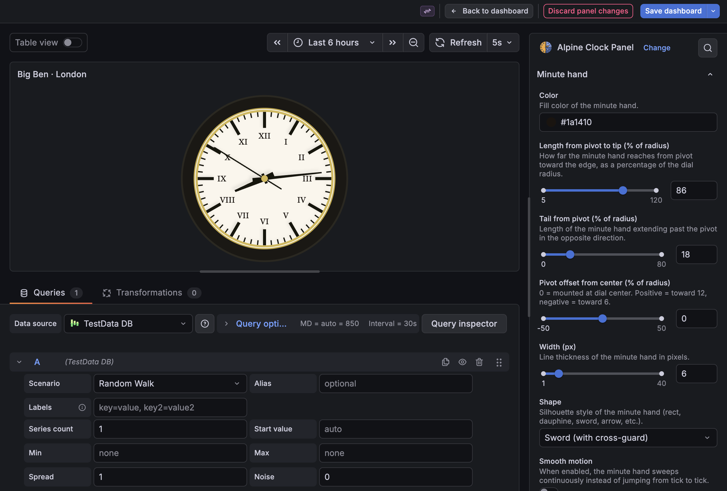 Grafana Alpine Clock: A clock face you can build and customise.