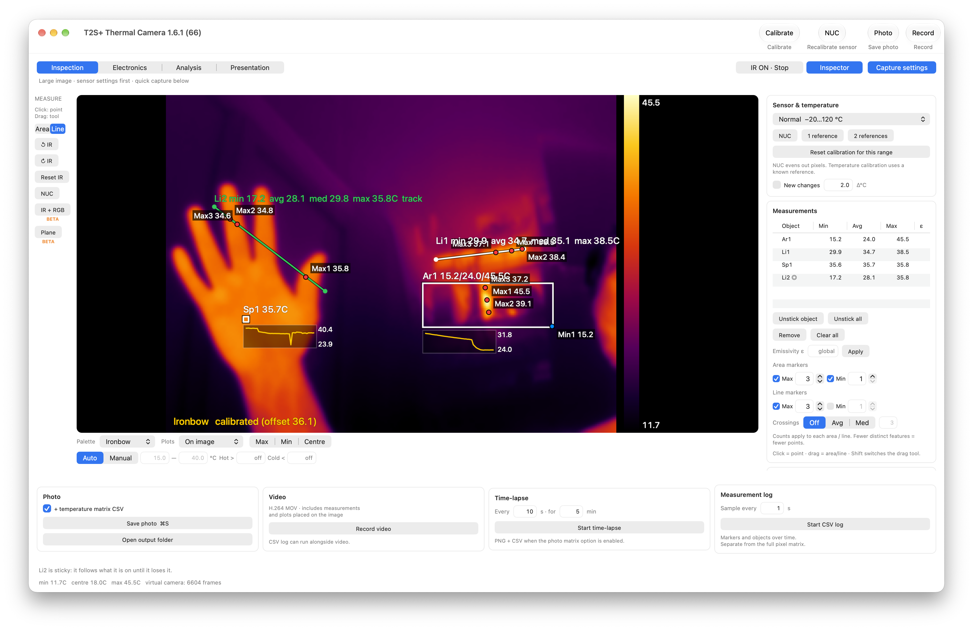 T2S+ Thermal Camera: Thermal measurements and recording on macOS.