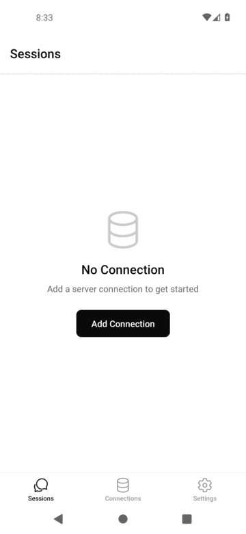 OpenCode Mobile demo — connect to your server, browse sessions, and watch the AI agent stream a reply