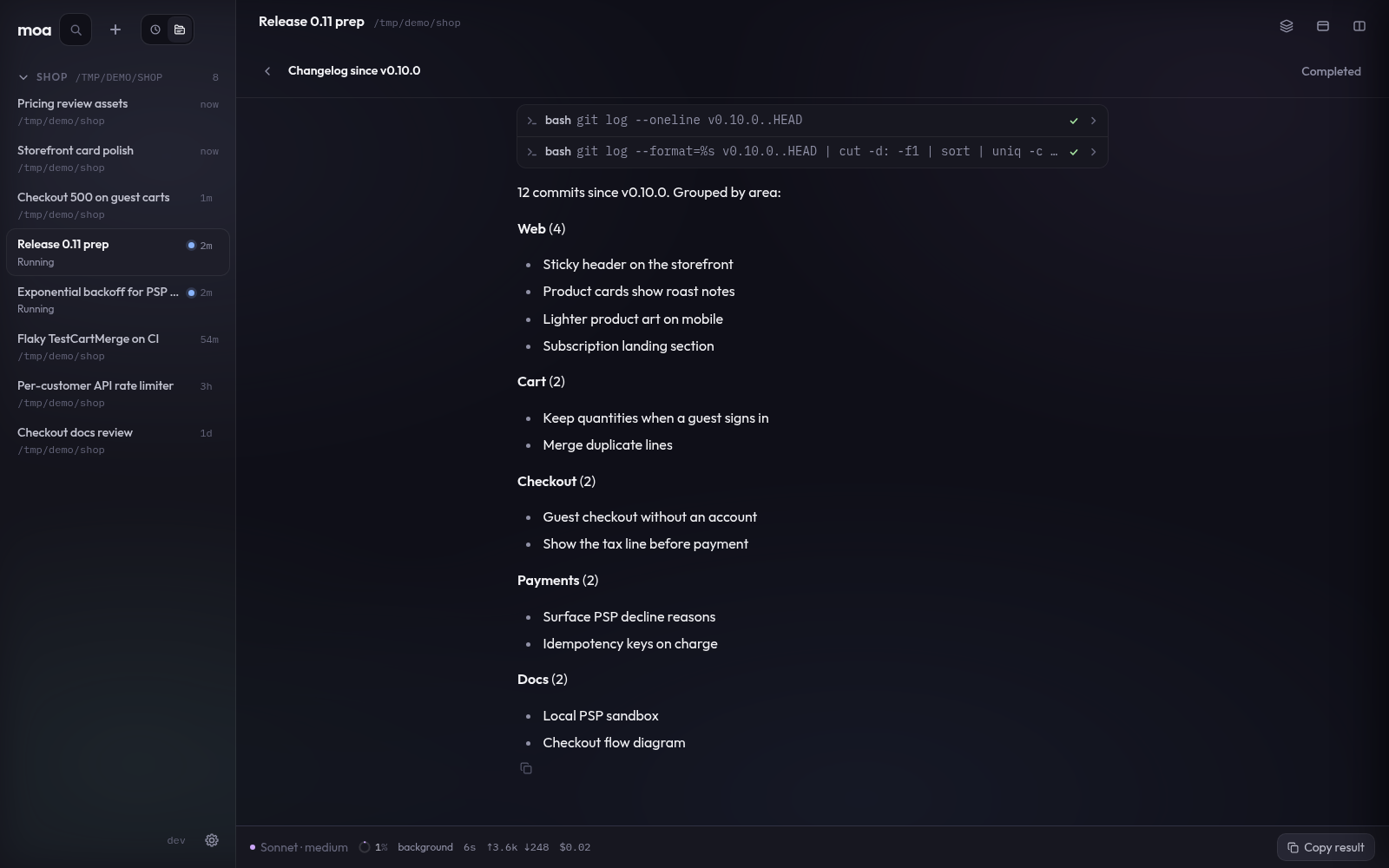 Inspecting a delegated subagent's own conversation, tool calls, and result
