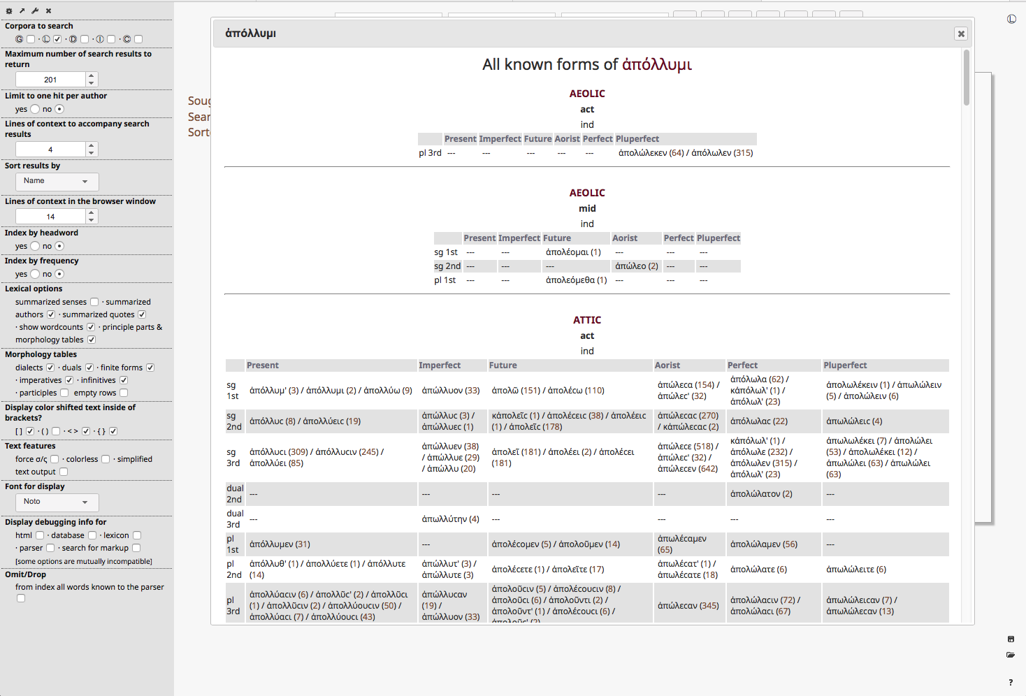 morphology table