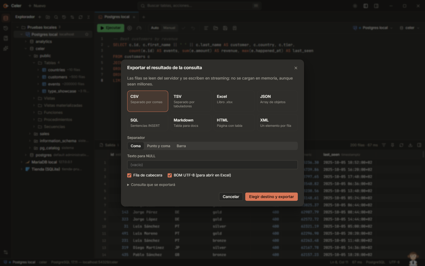 Export dialog