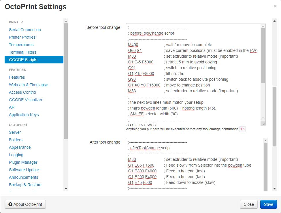 OctoPrint GCODE Scripts